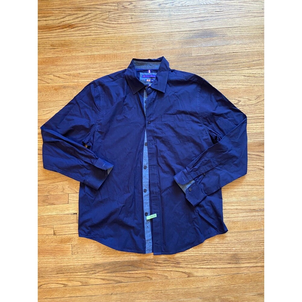 English Laundry Shirt Large Navy Blue Long Sleeve Button Down Stretch Chambray - Picture 3 of 7